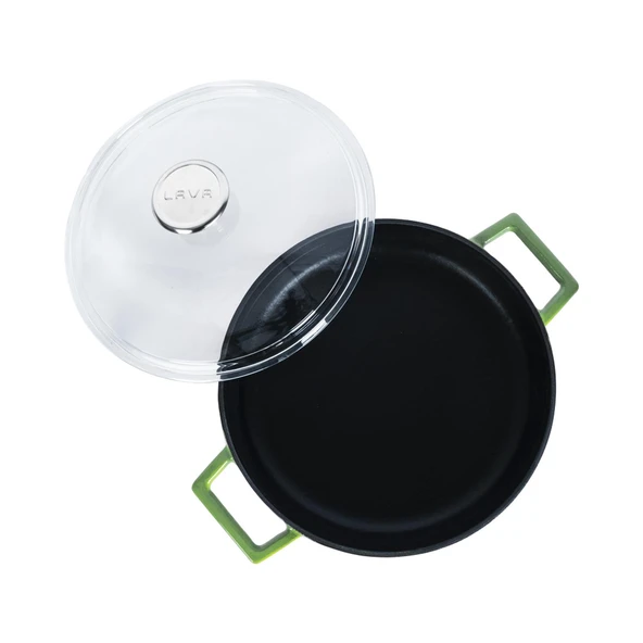 Lava Döküm Çok Amaçlı Yayvan Tencere. Glaze Serisi Çap(Ø)24cm. - Kırmızı  Yeşil - Resim 2