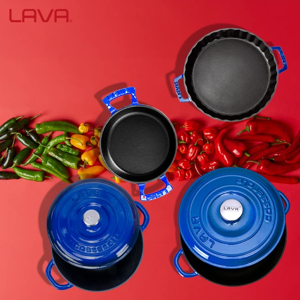 Lava Döküm 4X New Heritage Serisi Döküm Demir Tencere Tava Seti  Mavi - 6