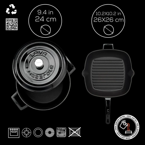 Lava Döküm Trendy 4 Parça Tencere Tava Seti  Siyah - 4