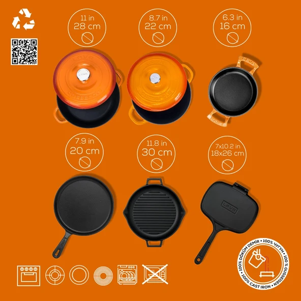 Lava Döküm 6x Trendy Serisi 9 Parça Tencere & Tava Seti  Turuncu - Resim 5