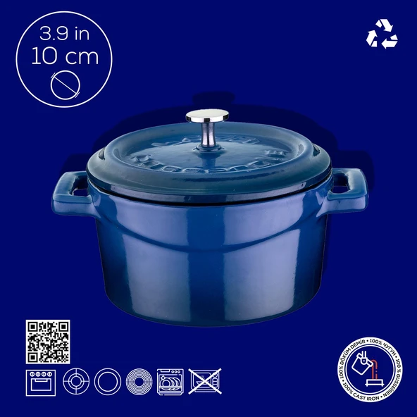 Lava Döküm Mini Tencere. Trendy Serisi Çap(Ø)10 cm.  Mavi - Resim 4