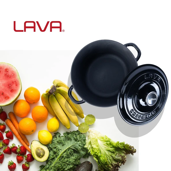 Lava Döküm Yuvarlak Tencere Döküm Demir Kapak New Heritage Serisi Çap(Ø)26cm.  Siyah - Resim 7