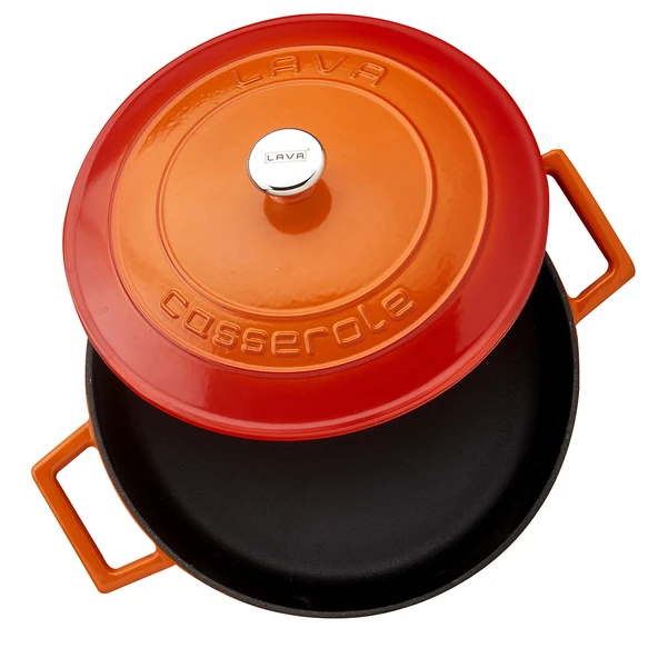 Lava Döküm Çok Amaçlı Yayvan Tencere. Folk Serisi Çap(Ø)24cm.  Turuncu - Resim 2