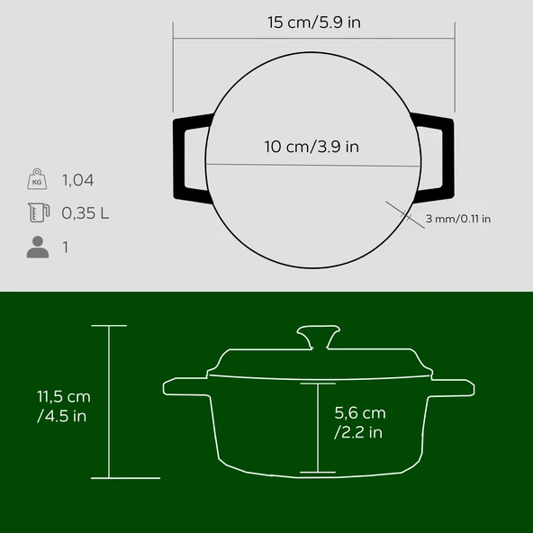 Lava Döküm Mini Tencere. Trendy Serisi Çap(Ø)10 cm.  Yeşil - Resim 5