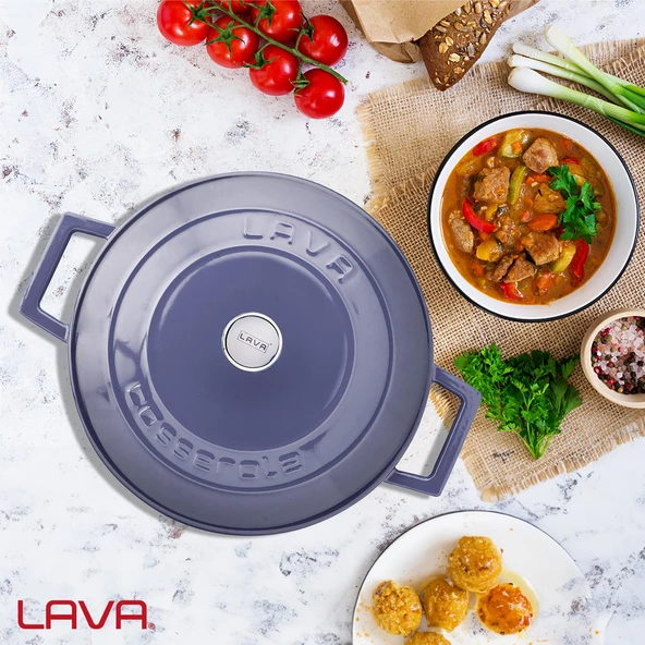 Lava Döküm Yuvarlak Tencere. Folk Çap(Ø)24cm.  Mor - Resim 7