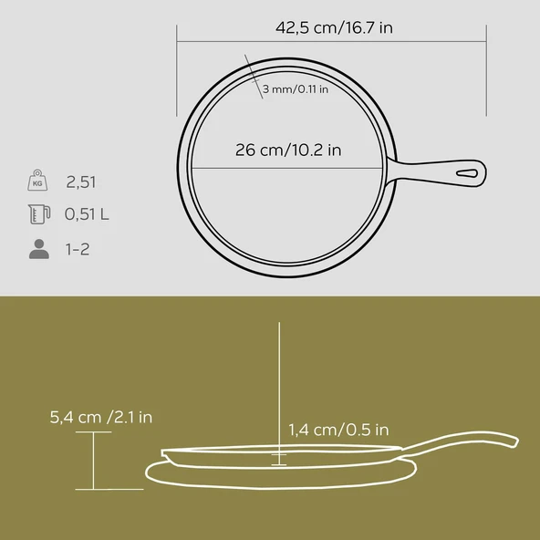 Lava Döküm Yuvarlak Pizza Krep Pankek Tavası Döküm Demir Yekpare Saplı Kayın Servis Ahşabı Çap(Ø)26cm. - Resim 5