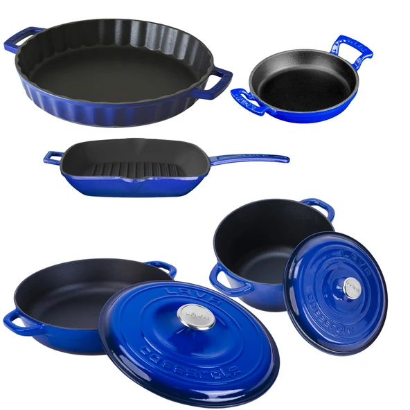Lava Döküm 5X New Heritage Serisi Döküm Demir Tencere & Tava Seti  Mavi - Resim 2