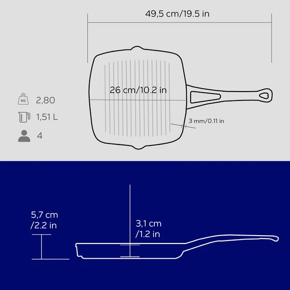 Lava Döküm Kare Izgara Tava Döküm Demir Yekpare Saplı. Ölçü 26x26cm.  Mavi - Resim 5