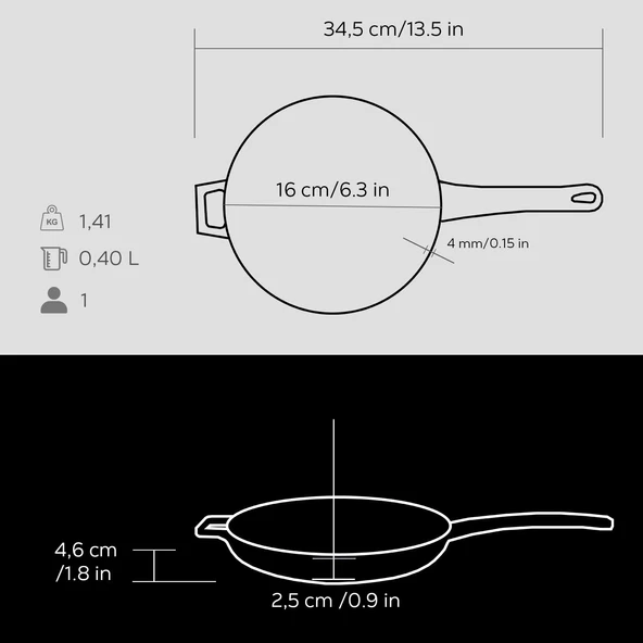 Lava Döküm Yuvarlak Kızartma Tavası Döküm Demir Yekpare Saplı Çap(Ø)16cm.  Siyah - Resim 5