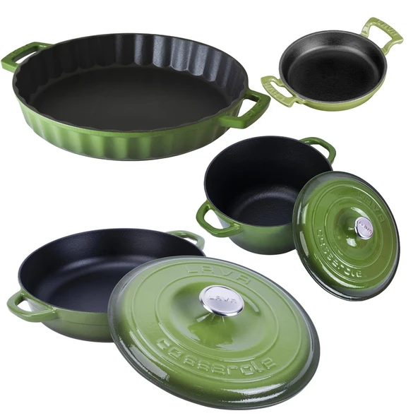 Lava Döküm 4X New Heritage Serisi Döküm Demir Tencere Tava Seti  Yeşil - Resim 2