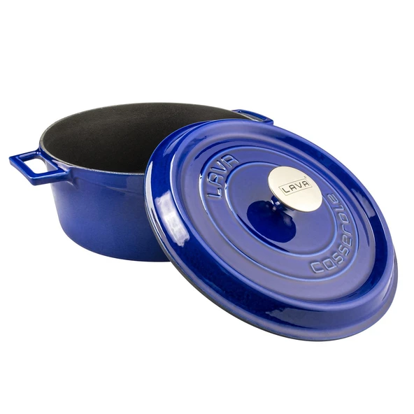 Lava Döküm Yuvarlak Tencere Döküm Demir Yekpare Kulplu Premium Serisi Çap(Ø)28cm.  Mavi - Resim 2