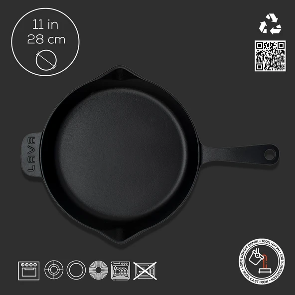 Lava Döküm Yuvarlak Kızartma Tavası Döküm Demir Yekpare Saplı. Çap(Ø)28cm - 4