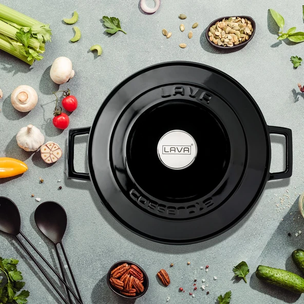 Lava Döküm Yuvarlak Tencere. Folk Çap(Ø)28cm.  Siyah - 7