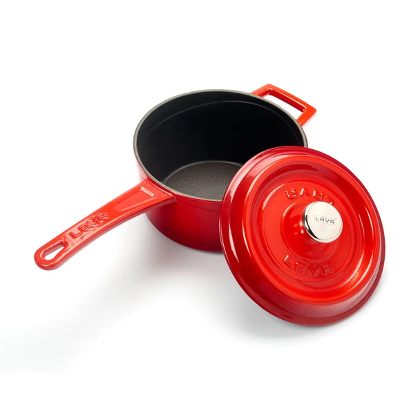 Lava Döküm Yuvarlak Sos Tenceresi. Döküm Demir Yekpare Saplı Trendy Serisi Çap(Ø16 cm.  Kırmızı - Resim 2