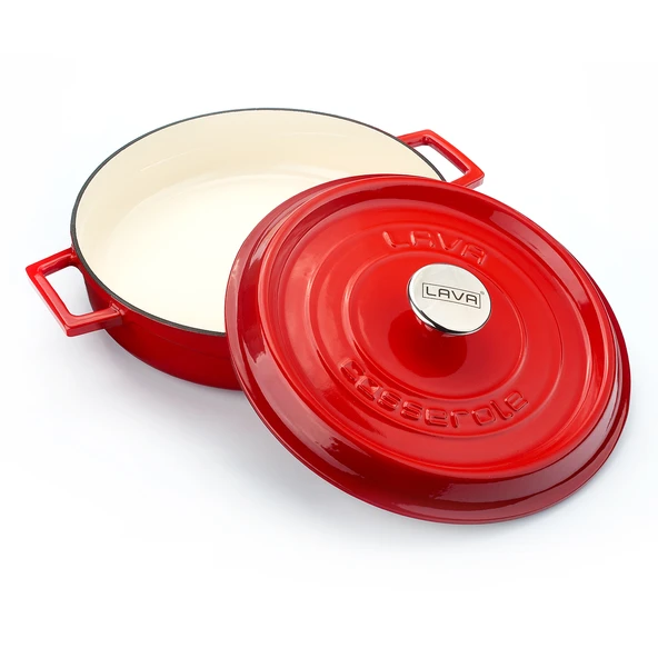 Lava Döküm Çok Amaçlı Yayvan Tencere Döküm Demir Yekpare Kulplu Edition Serisi Çap(Ø)32cm.  Kırmızı - Resim 2