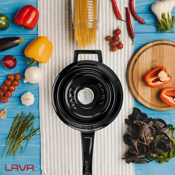 Lava Döküm Yuvarlak Sos Tenceresi. Döküm Demir Yekpare Saplı Trendy Serisi Çap(Ø16 cm. Siyah - 7