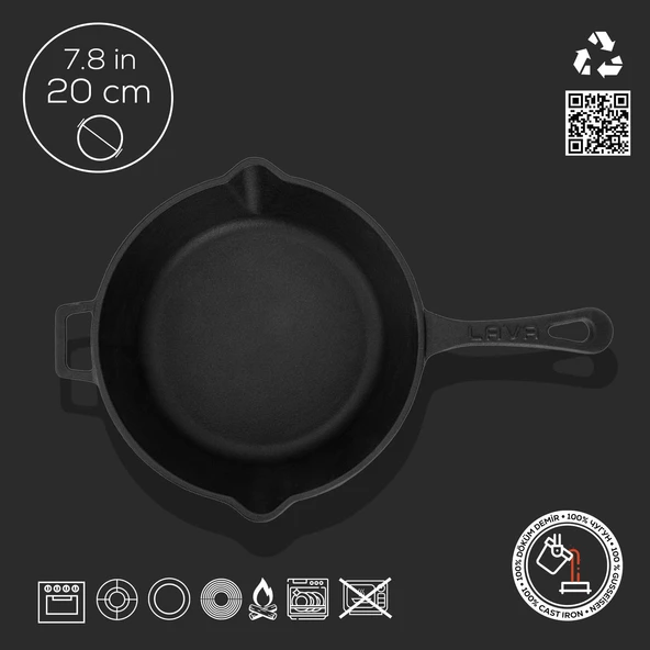 Lava Döküm Yuvarlak Kızartma Tavası Döküm Demir Yekpare Saplı. Çap(Ø)24cm - Resim 4