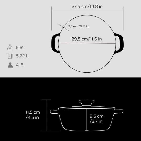 Lava Döküm Yuvarlak Tencere Döküm Demir Kapak Experience Serisi Çap(Ø)28cm  Siyah - Resim 5