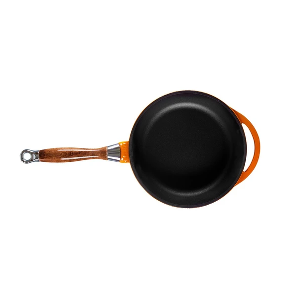 Lava Döküm Yuvarlak Kızartma Tavası Döküm Demir Sök - Tak Ahşap Sap Çap(Ø)24cm  Turuncu - Resim 3