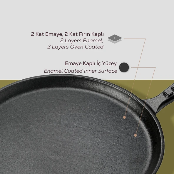 Lava Döküm Yuvarlak Pizza Krep Pankek Tavası Döküm Demir Yekpare Saplı Çap(Ø)26cm. - Resim 6