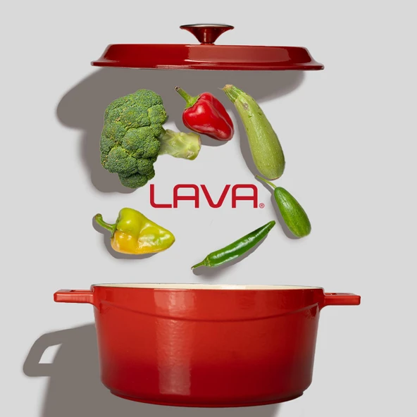Lava Döküm Yuvarlak Tencere Döküm Demir Yekpare Kulplu Edition Serisi Çap(Ø)28cm.  Kırmızı - Resim 7