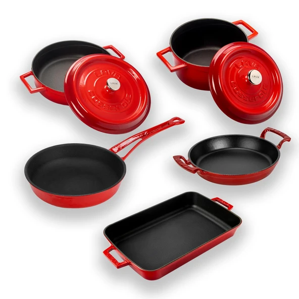 Lava Döküm 5x Trendy Serisi 8 Parça Tencere & Tava Seti  Kırmızı - Resim 2
