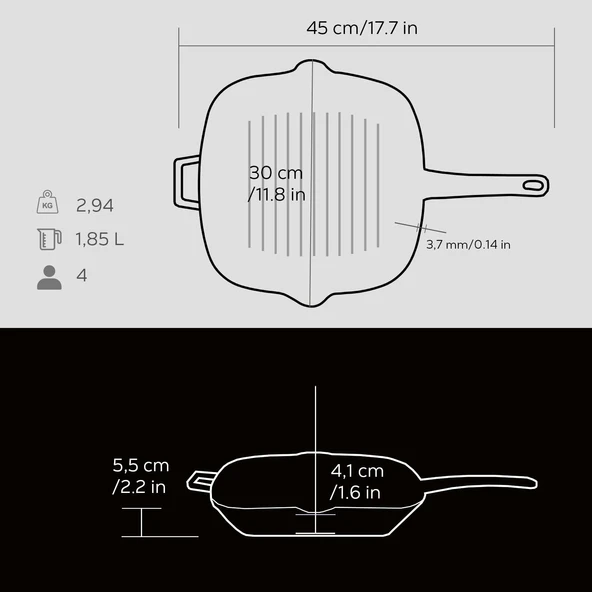 Lava Döküm Kare Izgara Tava Döküm Demir Yekpare Saplı Ölçü 26x26cm.  Siyah - Resim 5