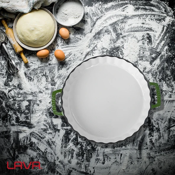 Lava Döküm Yuvarlak Rosto ve Fırın Tepsisi Edition Serisi Döküm Demir Yekpare Çift Kulplu Çap(Ø)30cm. Yeşil - 7