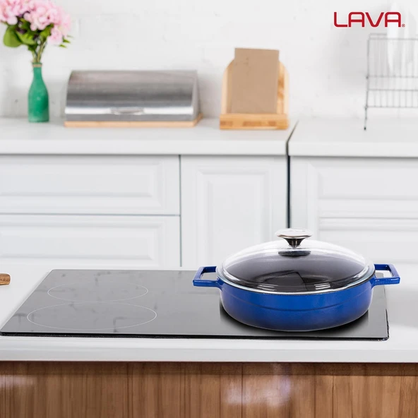 Lava Döküm Çok Amaçlı Yayvan Tencere. Glaze Serisi Çap(Ø)24cm. - Kırmızı  Mavi - Resim 7