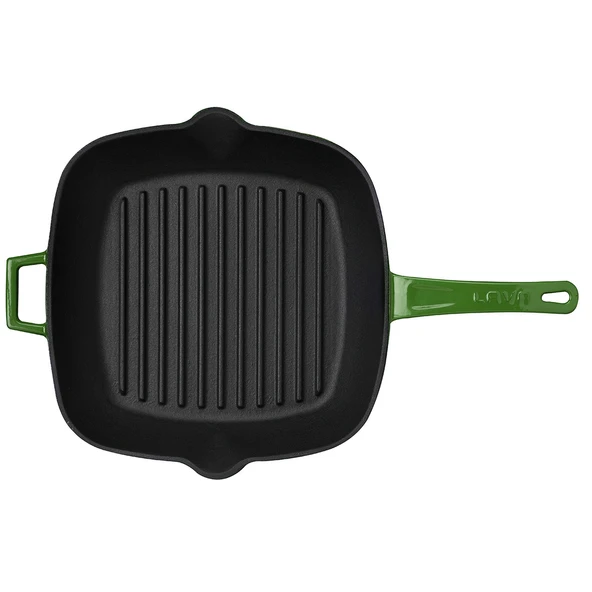 Lava Döküm Kare Izgara Tava Döküm Demir Yekpare Saplı Ölçü 26x26cm.  Yeşil - Resim 2