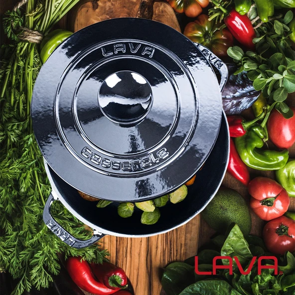 Lava Döküm Yuvarlak Tencere Döküm Demir Kapak Experience Serisi Çap(Ø)28cm  Siyah - Resim 7