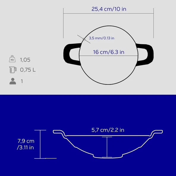 Lava Döküm Mini Wok Yekpare Kulplu Çap(Ø)16cm.  Mavi - 4
