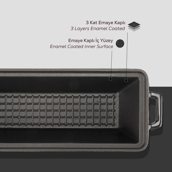 Lava Döküm Ekmek Tenceresi / Terrine Serisi. Ölçü 11x29cm.  Siyah - Resim 6