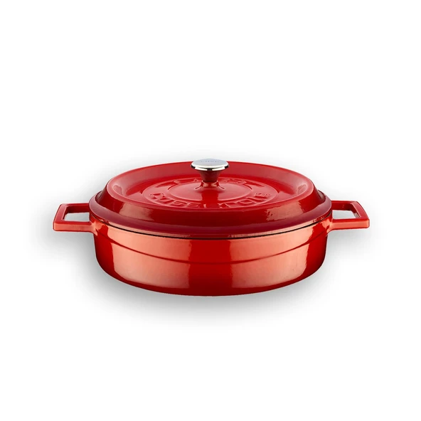 Lava Döküm Trendy Serisi Yuvarlak Derin ve Sığ 5 Parça Tencere Tava Çeyiz Seti  Kırmızı - Resim 4