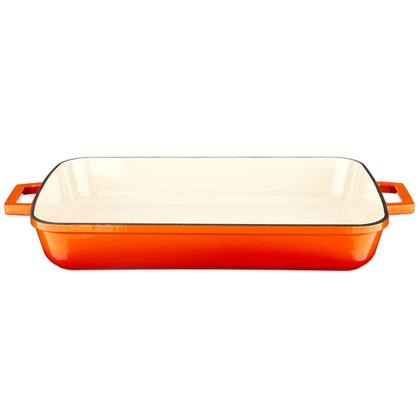 Lava Döküm Dikdörtgen Rosto ve Fırın Tepsisi Döküm Demir Yekpare Çift Kulplu Edition Serisi Ölçü 26x40cm. Turuncu