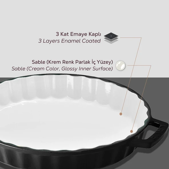 Lava Döküm Yuvarlak Rosto ve Fırın Tepsisi Edition Serisi Döküm Demir Yekpare Çift Kulplu Çap(Ø)30cm.  Siyah - 6