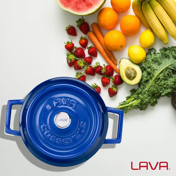 Lava Döküm Yuvarlak Tencere. Trendy Çap(Ø) 16cm.  Mavi - Resim 6