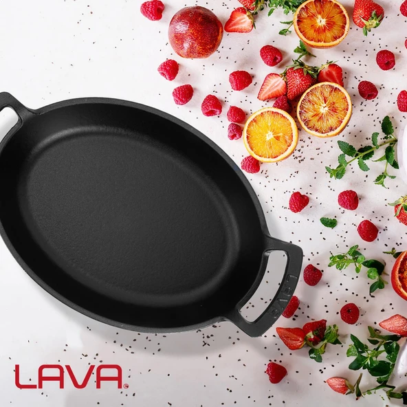 Lava Döküm Oval Sahan Döküm Demir Yekpare Çift Kulplu Ölçü 23x17cm.  Kırmızı - Resim 7