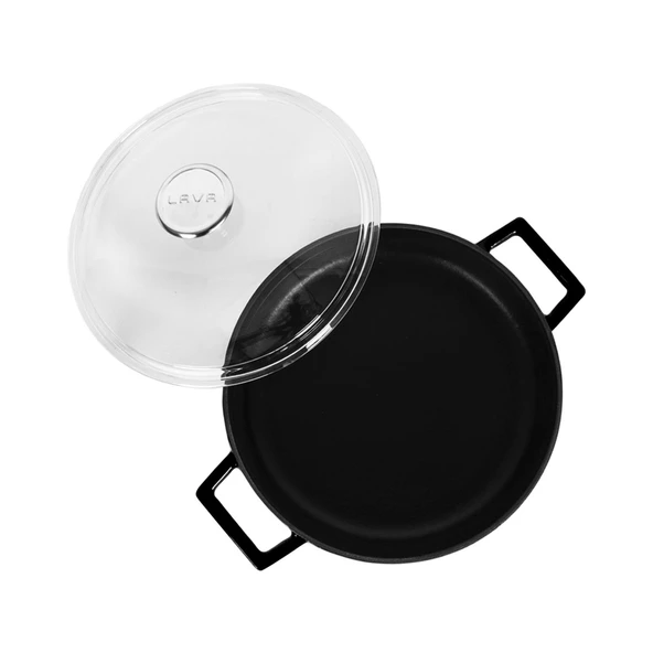 Lava Döküm Çok Amaçlı Yayvan Tencere. Glaze Serisi Çap(Ø)24cm. - Kırmızı  Siyah - 3