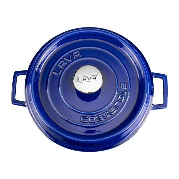Lava Döküm Yuvarlak Tencere Döküm Demir Yekpare Kulplu Premium Serisi Çap(Ø)28cm.  Mavi - Resim 4