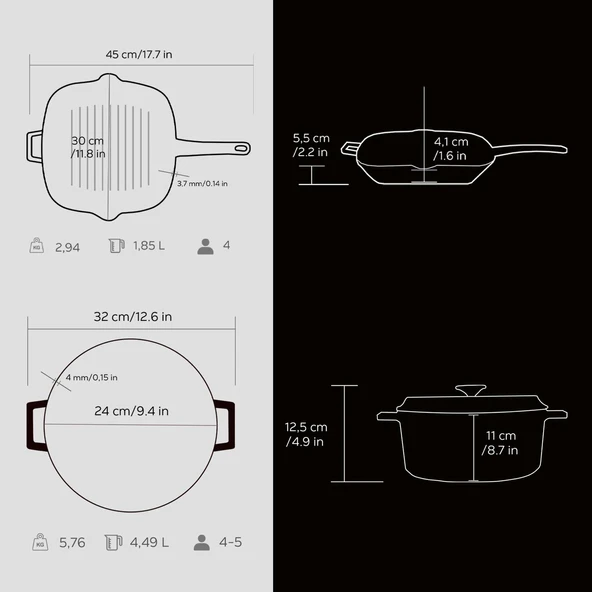 Lava Döküm Trendy 4 Parça Tencere Tava Seti  Siyah - 5