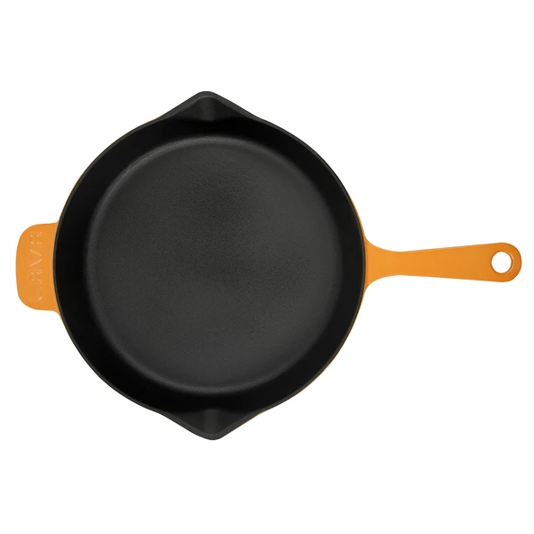 Lava Döküm Yuvarlak Kızartma Tavası Döküm Demir Yekpare Saplı Spring Serisi Çap(Ø)28cm.  Turuncu - Resim 2