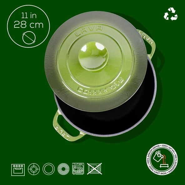 Lava Döküm Yuvarlak Tencere Döküm Demir Kapak Experience Serisi Çap(Ø)28cm  Yeşil - Resim 4