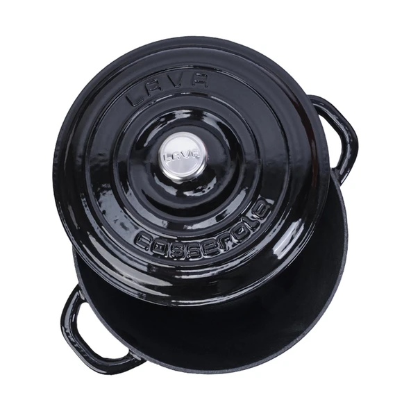 Lava Döküm Yuvarlak Tencere Döküm Demir Kapak New Heritage Serisi Çap(Ø)26cm.  Siyah - Resim 3