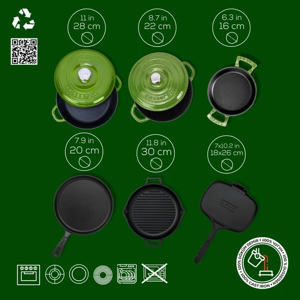Lava Döküm 6x Trendy Serisi 9 Parça Tencere & Tava Seti Yeşil - 5