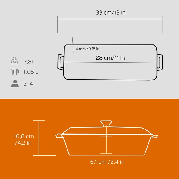 Lava Döküm Ekmek Tenceresi / Terrine Serisi. Ölçü 11x29cm.  Turuncu - 5