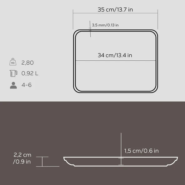 Lava Döküm Dikdörtgen Servis Tabağı Ölçü 34x25cm. - Resim 3