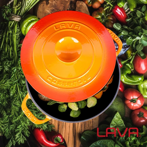 Lava Döküm Yuvarlak Tencere Döküm Demir Kapak Experience Serisi Çap(Ø)28cm  Turuncu - Resim 6