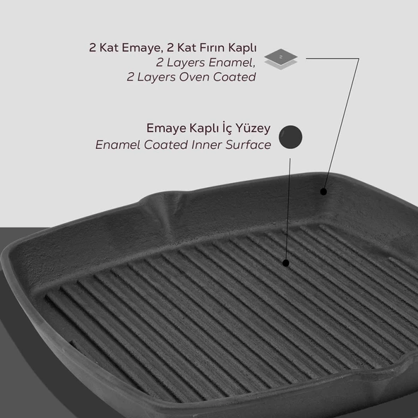 Lava Döküm Kare Izgara Tava Döküm Demir Yekpare Saplı. Ölçü 26x26cm. - Resim 5