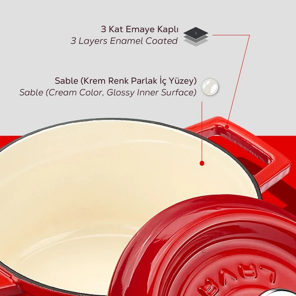 Lava Döküm Yuvarlak Sos Tenceresi Döküm Demir Yekpare Saplı Edition Serisi Çap(Ø16cm.  Kırmızı - Resim 6
